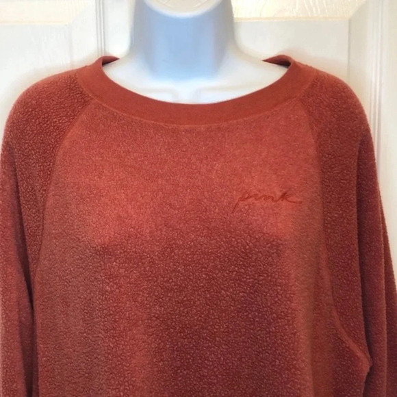 VS PINK Orange Sherpa Pullover Sweatshirt M - Picture 4 of 8
